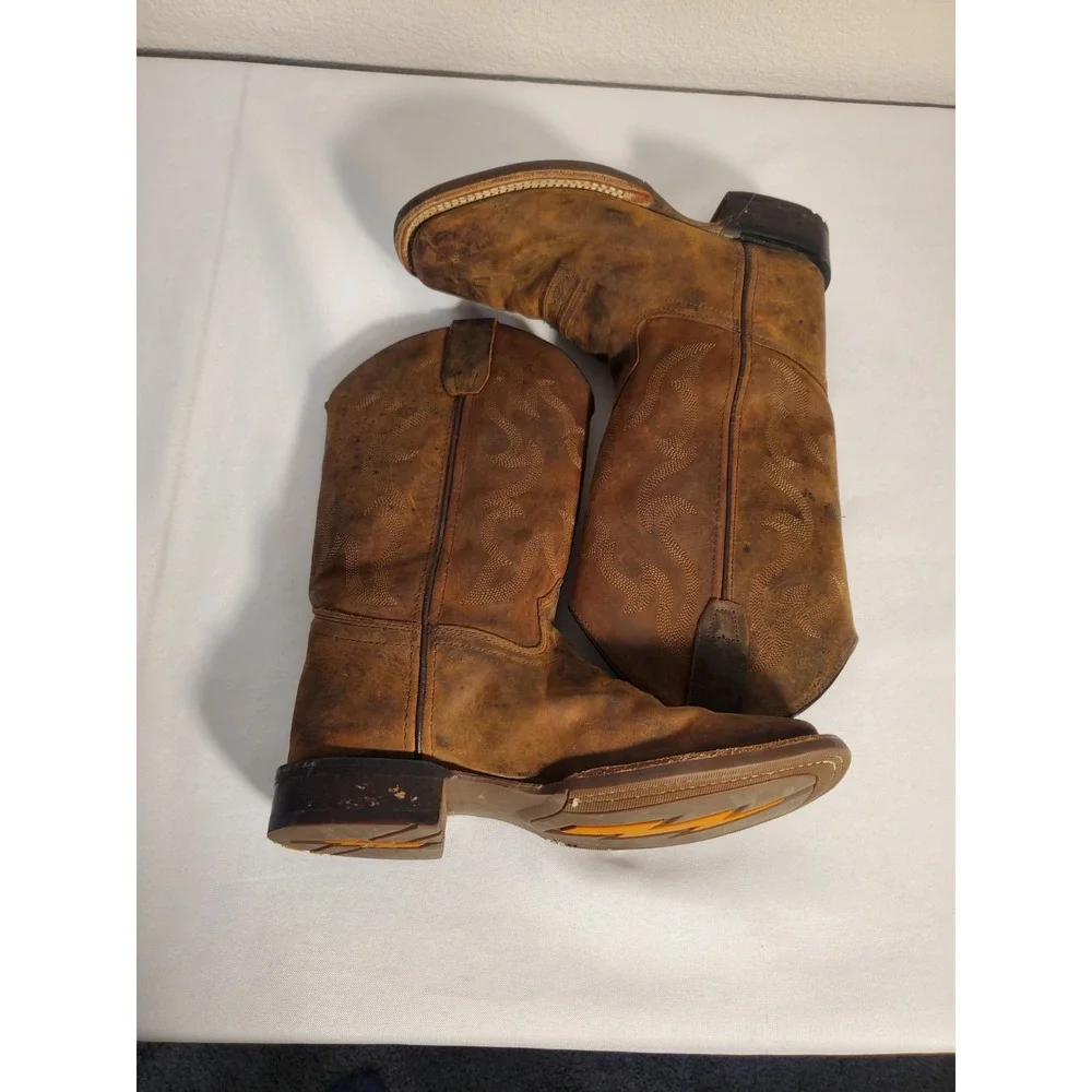 Cody James BBSC1904 Brown Leather Square Toe Cowboy Western‎ Boots Youth Size 4D